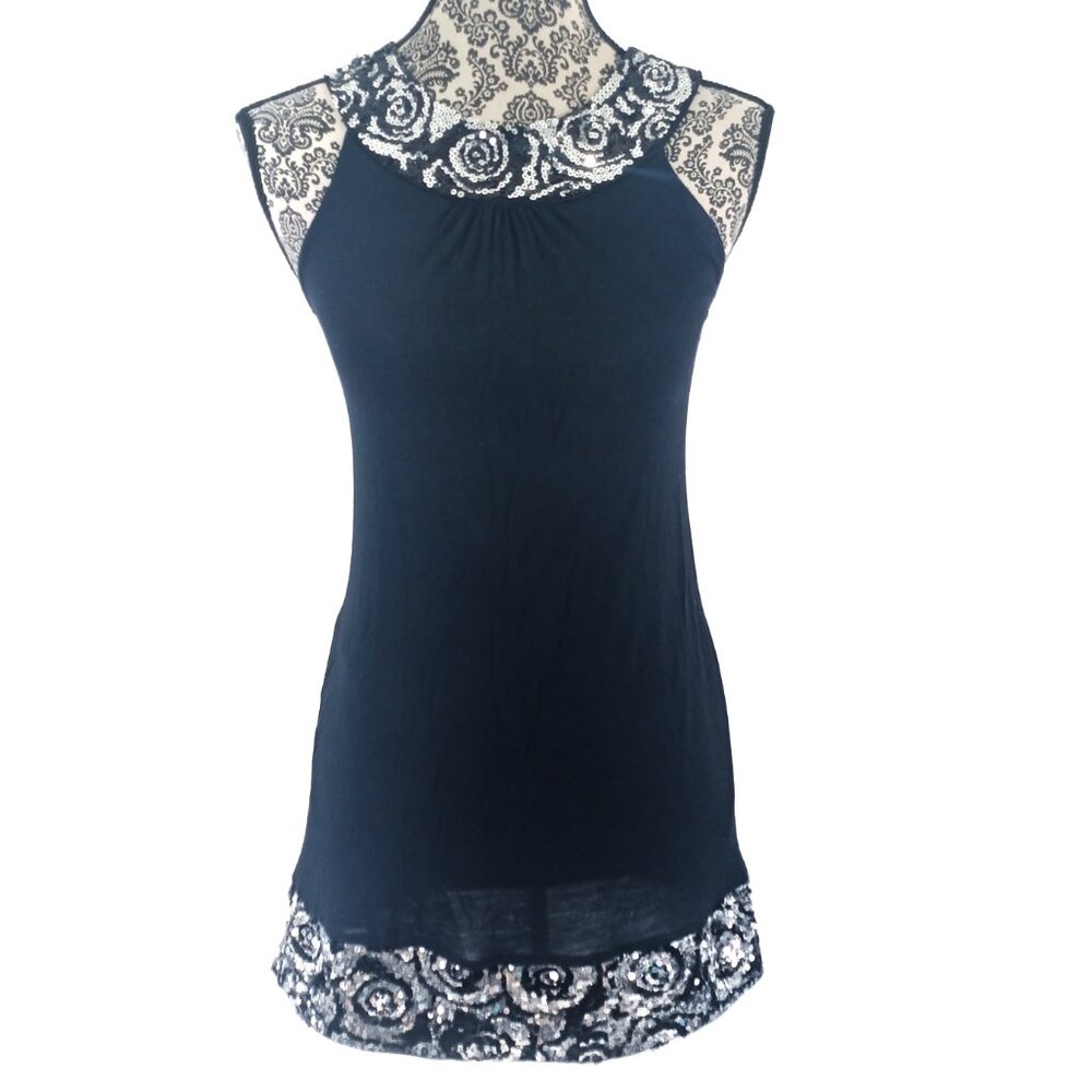 EXPRESS Tunic Micro Mini Dress Silver Sequin Border XS